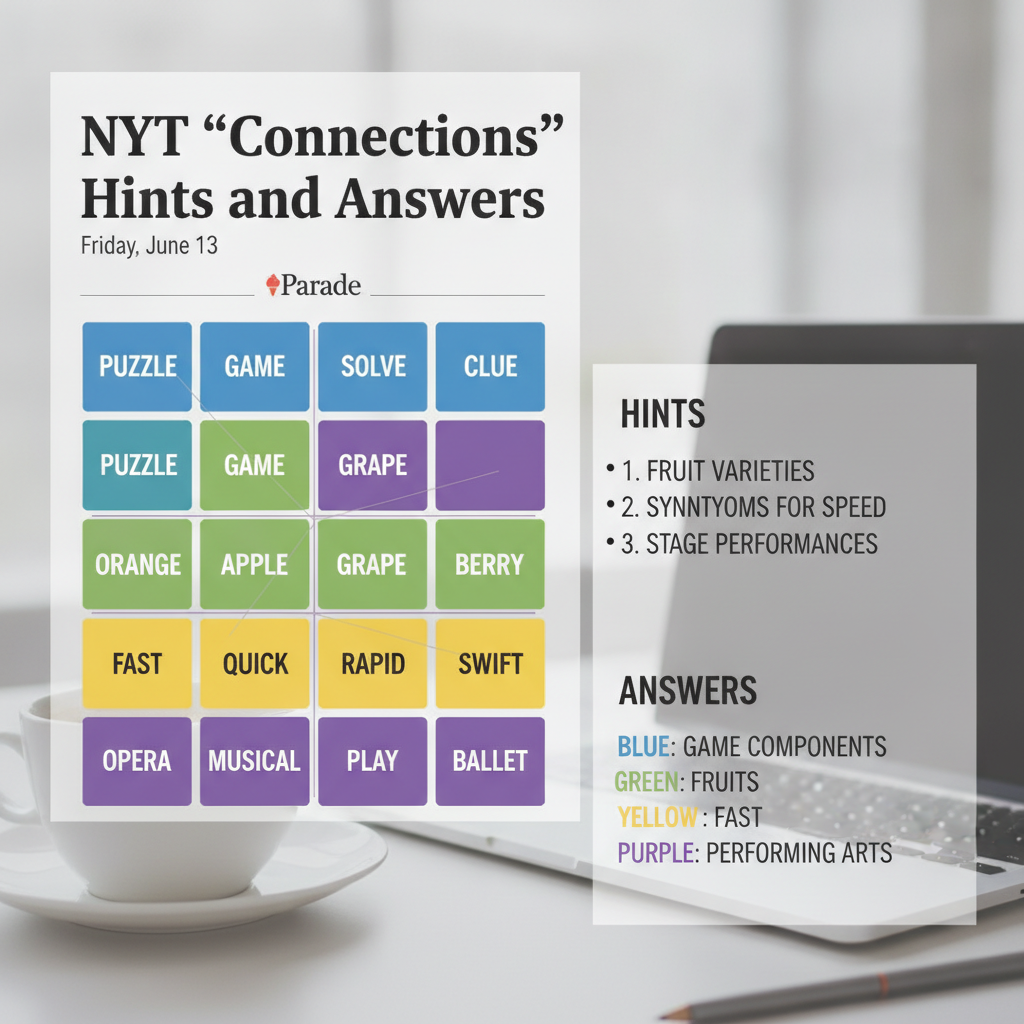 NYT Connections: Pistas y Respuestas para el Sábado 13 de Junio (Juego #1098)
